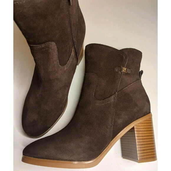 Giani Bernini Sz 8.5 Olaa Brown Suede Leather Bootie Heels Zip-up Memory Foam - Picture 2 of 14